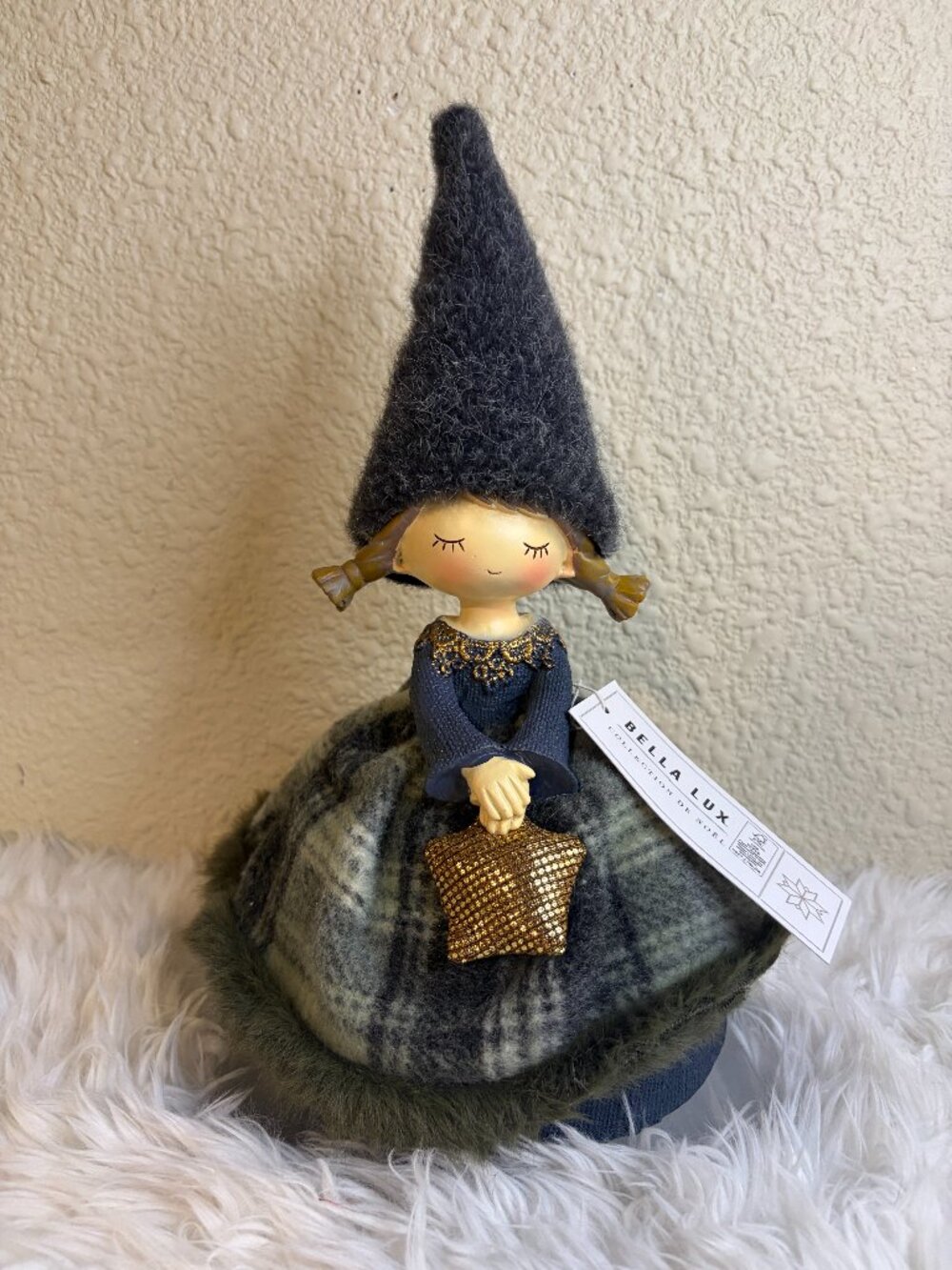 Bella Lux Christmas Angel Girl Plaid Figurine Holiday Decor 12" NWT